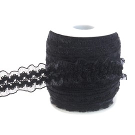 JESEP YONG - Cinta elástica de encaje elástica para manualidades de 20 yardas, con doble volante, color negro, para la diadema, ropa y adornos de costura