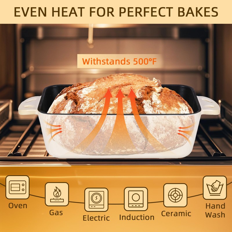 AILITOR 9x5 Enameled Cast Iron Loaf Pan with Lid -