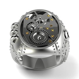 DTECGOUG Hip Hop Biker Men's Ring 925 Sterling Silver Personality Mechanical Steampunk Gear Men's and Women's Universal Ring Wedding Promise Engagement Band Retro for Men Women Size 6-10（Size 11)