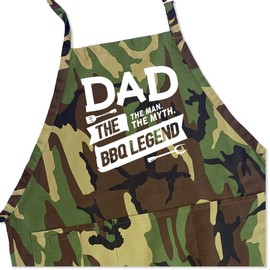 ApronMen - Dad. The Man. The Myth. The Legend - Funny BBQ Apron for Dads - 1 Size Fits All Chef Quality Cotton 4 Utility Pockets, Adjustable Neck and Extra Long Waist Ties - Camo Color