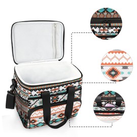 Leakproof Reusable Insulated Cooler Lunch Bag Ethnic Aztec Geometric Picnic Lunch Box for Women Men Cooler Tote Office Work Camping Beach 24 Can 15L