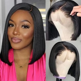 Natural Brazilian Wig 13x4cm Lace Front Bob Wig Human Hair Straight Brazilian Human Hair Natural Straight Bob with Lace Front 16 Inch