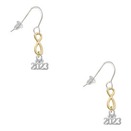 Delight Jewelry Silvertone Mini Year 2023 Gold-tone Infinity French Earrings