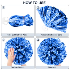 Sadaunbe 4 PCS Cheerleading Pom Poms + 2 PCS Large Hair Bows - Cheer Supplies for Sports Events, Dance Parties, Basketball & Football Teams Spirit Accessories