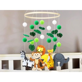 EXQULEG Mobile Baby Wind Chimes with Felt Balls Animals Mobile Baby Wooden Girl Bed Bell Pendant for Hanging Over the Cot Mobile for Baby Bed (#2)