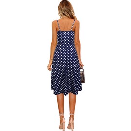 Berydress Women's Casual Beach Summer Dresses 2025 Solid Cotton Flattering A-Line Spaghetti Strap Button Down Midi Sundress (M, 6046-Navy Dot)