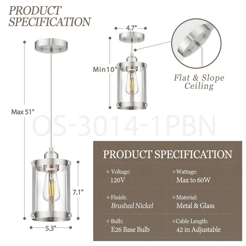 Osimir Brushed Nickel Pendant Lights Kitchen Island 3 Pack, Modern