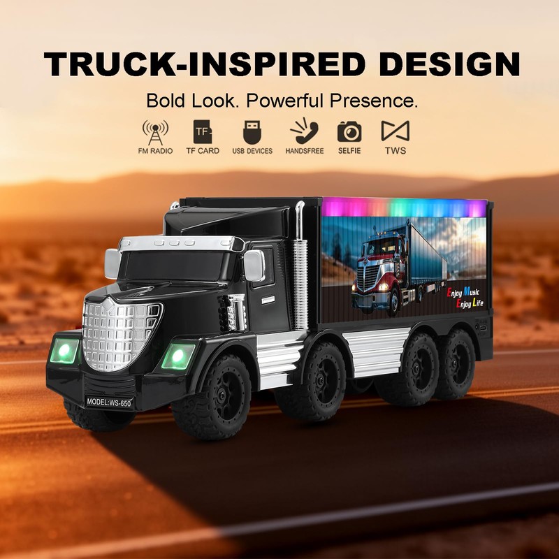 WSTER WS-650 Cargo Semi Truck Bluetooth Speaker with Solar (Black)