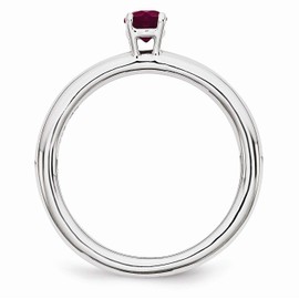 Rhodium Plated Sterling Silver Stackable 4mm Created Ruby Ring Size 6