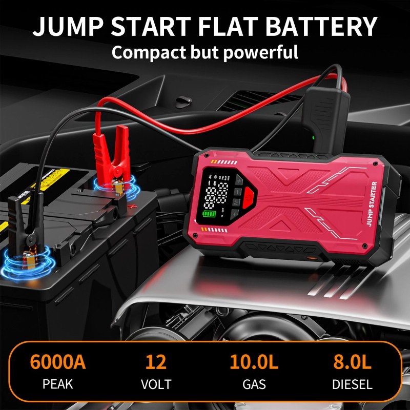 Featou 6000A Car Jump Starter with Air Compressor Combo Portable