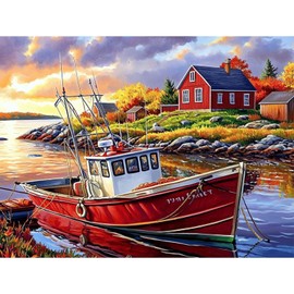 KEYIFA 5D Diamond Art Boat, DIY Diamond Painting Kits for Adults, Round Full Drill, River Landscape Diamonds Dots Mosaic Painting, Crystal Gem Arts Craft for Home Wall Decor 30x40 cm