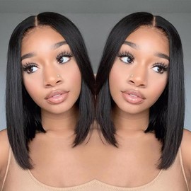 Oriole 180 Density 6x6 HD Lace Front Closure 100% Real Wigs Human Hair,10 Inch Straight Wear and Go Glueless Wigs Human Hair Pre Plucked Pre Cut,Bob Wigs for Black Women with Middle Part