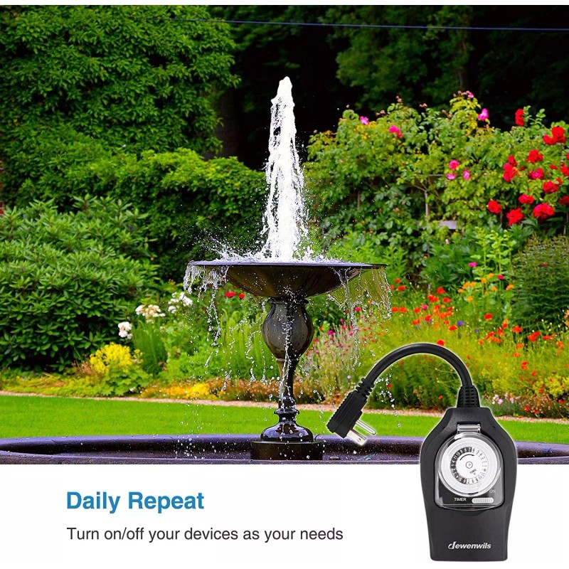 DEWENWILS Outdoor Timer Outlet Switch Waterproof 24-Hour Programmable Timer