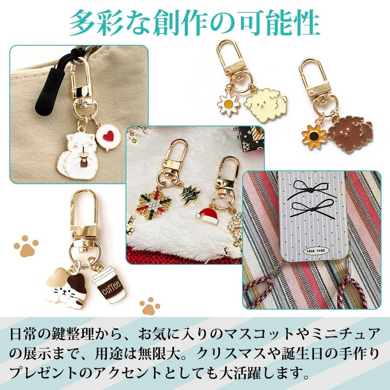 YFFSFDC キーホルダー 10個セット 金具 ナスカン 回転カン フック 360度回転 キーリング ストラップ