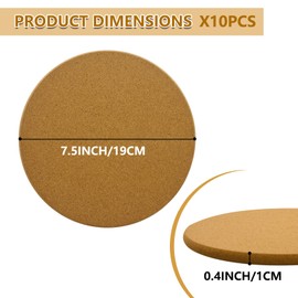 10Pcs Round Cork Trivets, 7.5 Inches Heat Cork Trivets for Hot Dishes, Pots and Pans, Plant Trivet, Hot Pads for Table & Countertop (10)