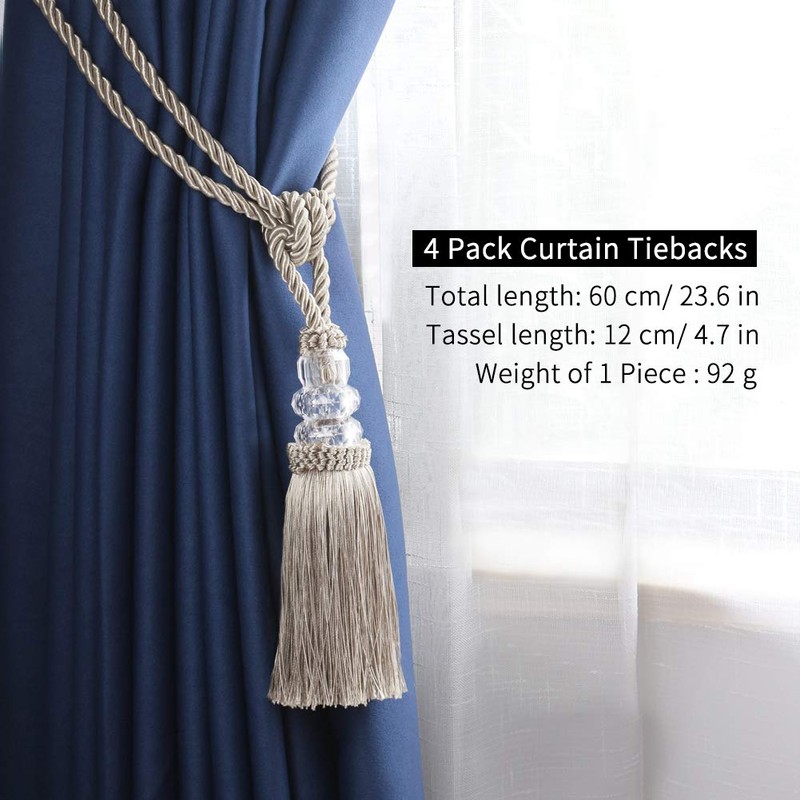 BEL AVENIR 4 Pack Curtain Hand-Woven Tiebacks Crystal Holdbacks Home