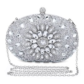 Women's Evening Bag,Shiny Rhinestone Handbag Diamond Clutch Bag, Chain Shoulder Bag,for Cocktail Formal Wedding Prom Banquet Party (silver)