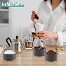 Measuring Cups and Spoons Set, 8-Piece Measuring Cups for Baking with Stainless Steel Handle, 4 Teaspoon and 4 Tablespoon Nesting Measure Cups for Dry and Liquid Ingredients(8-Black)