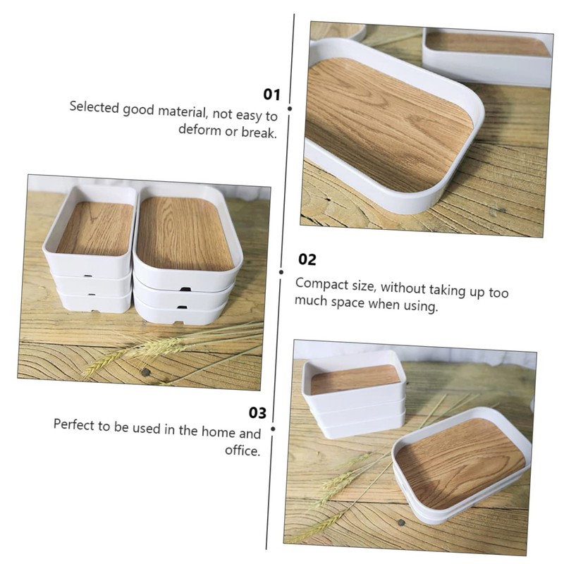 TEHAUX 1pc Wood Grain Desktop Storage Box Multi-Functional Organizer for