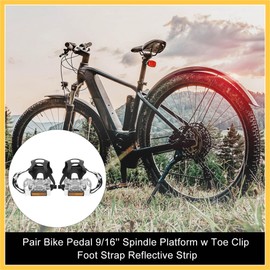 REPAIROCK Pair Bicycle Pedals with Toe Clip Foot Strap Reflective Strap Durable Material Auto Replacement Parts