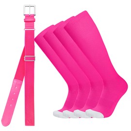WHIPPY Baseball Socks and Belt Combo for Youth Adult - 2 Pairs of Softball Socks with Baseball Belt for Boys and Grils Rose M