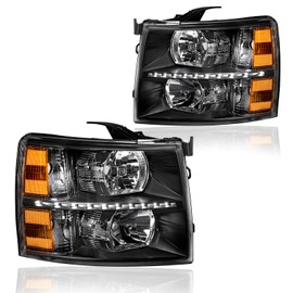 DimFlux LED DRL Headlight, Headlights Assembly Kit Compatible with 2007-2013 Chevy Silverado 1500/2007-2014 Silverado 2500 3500 or HD Headlamp Black Housing Amber Reflector