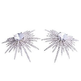 Silver Tone Art Deco Antique Vintage Retro Style Clear Rhinestone Bridal Bridesmaid Wedding Prom Starburst Earrings