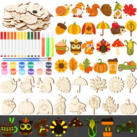 Relaxweex 24 Pcs Fall DIY Wooden Magnets, Autumn Leaf Pumpkin Acorn Wood Painting Crafts for Kids, Glow in The Dark Fridge Magnets Bulk Craft Kits for School Home Fall Party Activity