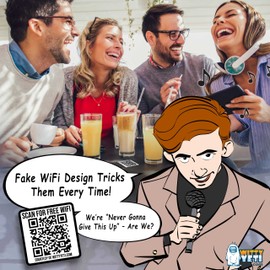 Witty Yeti Ad-Free, Realistic 2x2IN Fake WiFi Rick Roll QR Code Stickers 25 Pack. Best Bulk Practical Joke Novelty Set for April Fools. Trick Friends and Family with Hilarious Vinyl Decal Meme Prank