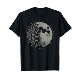 Sacred Geometry Moon Flower of Life Psychedelic Goa LSD DMT T-Shirt