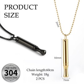 2 Pcs Breathing Necklace, Titanium Steel Whistle Anxiety Necklace, Anxiety Necklace Breathing, Portable Deep Breathing for Men Women Meditation Anxiety Relief(Black, Gold)