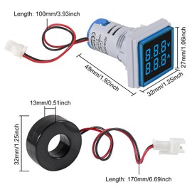 XIITIA 3pcs 2 in 1 60-500V 0-100A AC Digital Ammeter Voltmeter, 22mm Square Digital Tube Screen with Transformer, LED Display Voltage Detector Current Tester Gauge(Blue)