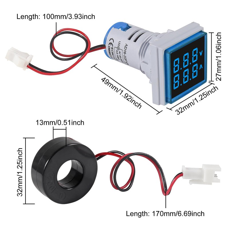 XIITIA 3pcs 2 in 1 60-500V 0-100A AC Digital Ammeter
