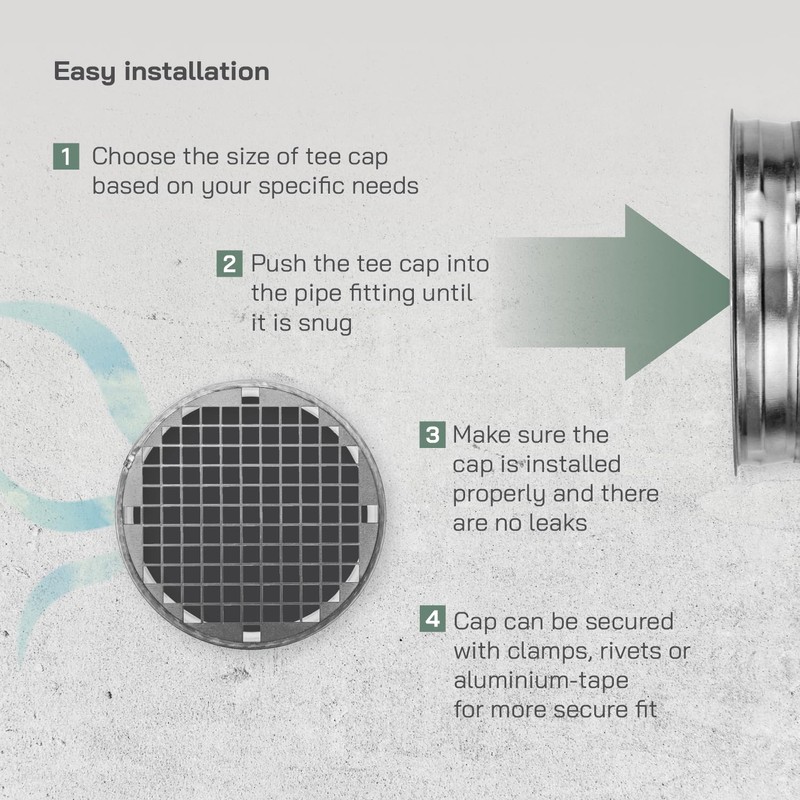 Vent Systems 8" Metal Tee Cap with Mesh. Galvanized Steel