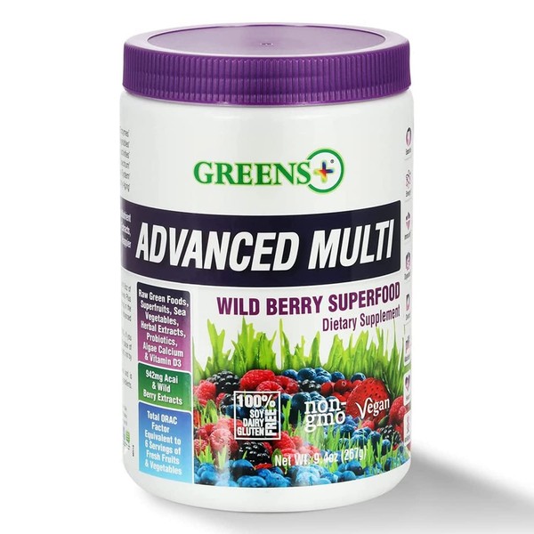 Greens+ Advanced Multi Wild Berry Superfood Powder | Essential Blend of Raw Green Foods, Superfruits and Sea Vegetables Powder | Vegan | Dietary Supplement | Non GMO, Soy Dairy & Gluten-Free | 9.4oz