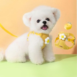 Dog Harness Backpack Cute Small Dog Vest Harness and Leash Set Plaid Soft Mesh Flower Pattern Dog Harness with Adjustable Travel Leash for Puppy Tiny Small Medium Dogs (Medium, Yellow Flower)