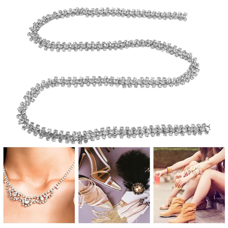 1 Yard 3 Rows Rhinestone Chain Round Glittering Rhinestone White