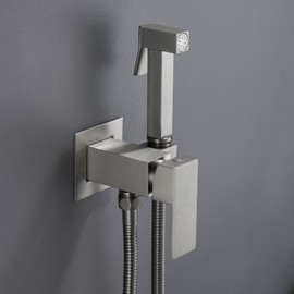 SHAMANDA Warm Water Bidet Sprayer for Toilet with Hot and Cold Brass Rough-in Valve, Stainless Steel Handheld Bidet Attachment Set for Feminine, Pets and Baby Diaper Wash, Brushed Nickel, BDS08-2