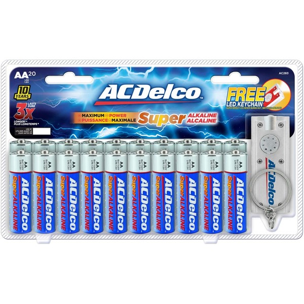 ACDelco 20-Count AA Batteries, Maximum Power Super Alkaline Battery, 10-Year Shelf Life