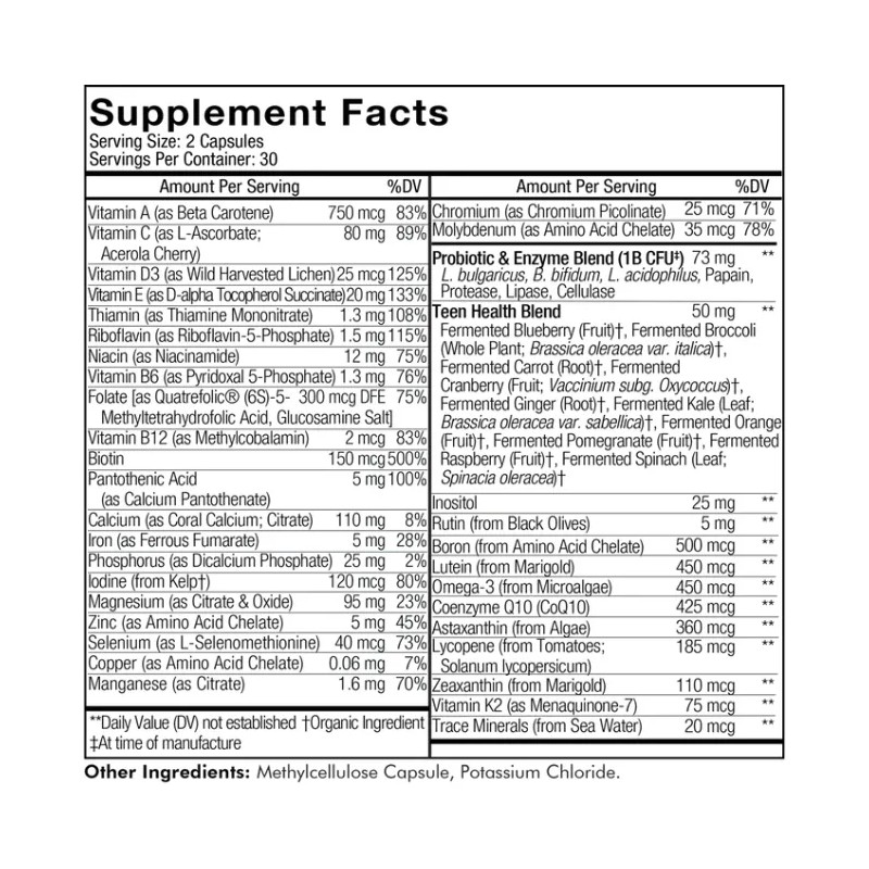 Suplemento Multivitamínico Diario Codeage Teens 60 Cápsulas