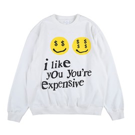 Arnodefrance i like you you're expensive Graphic Sweatshirt Hip Hop Letter Printing Crew Neck Pullover For Men And Women White