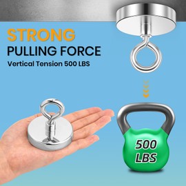 VNDUEEY Strong Neodymium Fishing Magnets, 500 lbs Pulling Force, Rare Earth Magnets Heavy Duty with Countersunk Hole Eyebolt for Retrieving in River Lake, Beach, Lawn -2.36 inch