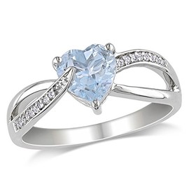 Aquamarine Heart Ring 1.50 Carat (ctw) with Diamonds in Sterling Silver