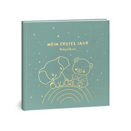 My First Year Baby Album - High-Quality Linen Book with Gold Embossing for the Most Beautiful Memories - Baby Book to Enter for the First Year of Life - Baby Gift for Birth (Rainbow Mint)