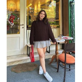 Bakyarder Cable Knit Sweaters for Women Oversized Crewneck 90s Vintage Unisex Sweater Coffee S