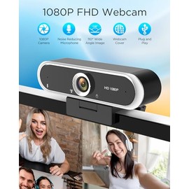 NIVEOLI cámara web 1080P para PC/portátil con micrófono y cubierta de privacidad, cámara USB Plug & Play con corrección automática de luz para videoll