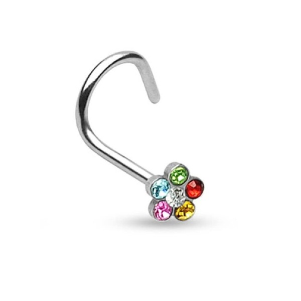 PiercedOff 316L Surgical Steel Nose Screw with Multiple Rainbow CZ