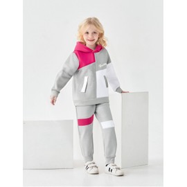 Lianpyxa Toddler Kid Girl Clothes Patchwork Hoodie Trousers Long Springtime Autumn 2PC Outfit Set(6-7T)