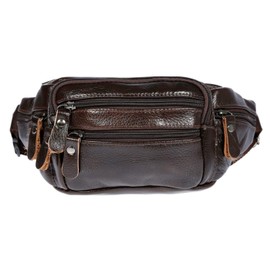 Christian Wippermann Men's Leather Bum Bag - High-Quality Genuine Leather Bum Bag 24 x 12 x 6-8 cm - 3 Zip Compartments, Large Main Compartment - Adjustable Strap 85 cm - Ideal for Men / Women Brown
