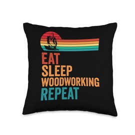 Funny Carpenter Woodworking Apparel Co. Eat Sleep Funny Carpenters Woodworkers Mens Dad Throw Pillow, 16x16, Multicolor
